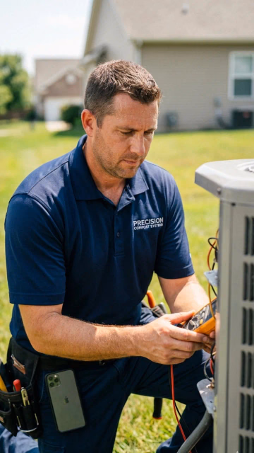 Technicien en chauffage et climatisation sur un chantier
