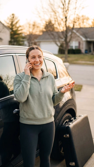 Team member making business calls in the field