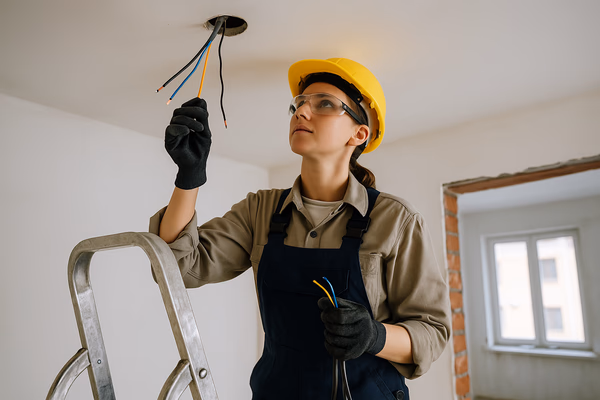 Electrician working on electrical panel