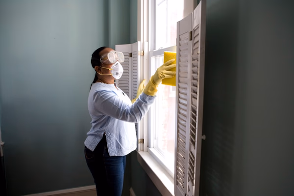 Professional cleaning service staff working in a commercial space