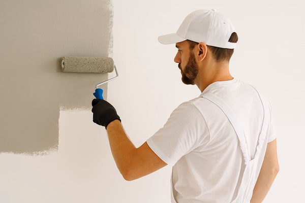 Professional painter working on interior wall