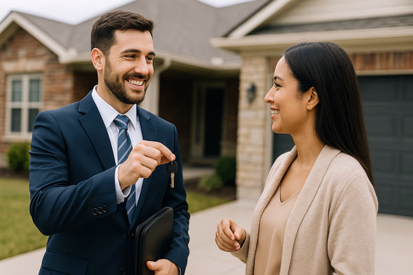 Professional real estate agent showing property to clients