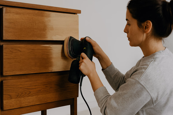 Professionnel remettant à neuf un meuble en bois