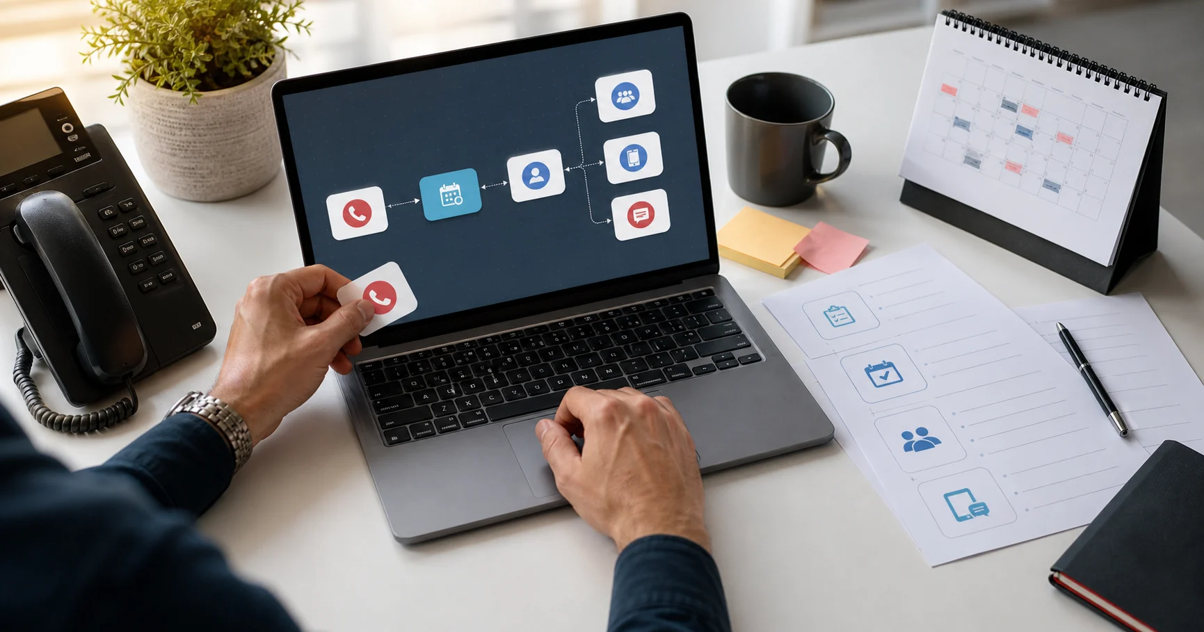 Business owner setting up AI receptionist call flows and appointments